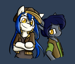 Size: 434x368 | Tagged: safe, artist:spheedc, oc, oc:light chaser, oc:paul, earth pony, semi-anthro, arm hooves, clothes, digital art, female, hat, male, mare, simple background, stallion