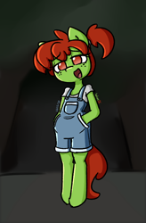 Size: 498x761 | Tagged: safe, artist:spheedc, oc, oc only, oc:kiwi lick, earth pony, semi-anthro, arm hooves, clothes, digital art, female, filly, pigtails, solo