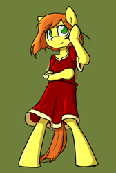 Size: 632x939 | Tagged: safe, artist:spheedc, oc, oc only, oc:sweet corn, earth pony, semi-anthro, arm hooves, bipedal, clothes, digital art, female, mare, simple background, solo