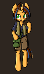 Size: 397x659 | Tagged: safe, artist:spheedc, oc, oc only, oc:coffee jelly, unicorn, semi-anthro, arm hooves, bipedal, clothes, digital art, donut, food, male, pouch, simple background, solo, stallion