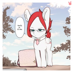 Size: 1280x1280 | Tagged: safe, artist:sugarelement, oc, oc only, oc:red cherry, pegasus, pony, bag, collar, glasses, male, necktie, solo, unamused