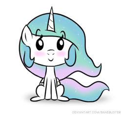 Size: 396x374 | Tagged: safe, artist:banebuster, princess celestia, alicorn, pony, series:tiny tia, g4, blushing, chibi, cute, cutelestia, looking at you, simple background, solo, white background