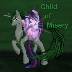 Size: 1920x1920 | Tagged: safe, artist:nebulastar985, twilight sparkle, oc, alicorn, pony, g4, alicorn oc, curled up, duo, fanfic, fanfic art, fanfic cover, female, fetal position, green mane, horn, mare, simple background, transparent background, twilight sparkle (alicorn), wings