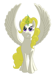 Size: 1424x1920 | Tagged: safe, alternate version, artist:nebulastar985, surprise, pegasus, pony, g1, disguise, disguised changeling, female, glowing horn, grin, horn, mare, simple background, smiling, solo, spread wings, transparent background, wings