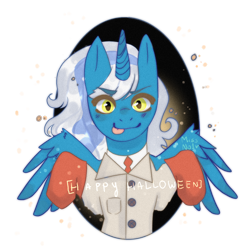 Size: 1280x1280 | Tagged: safe, artist:missno1r, oc, oc only, oc:fleurbelle, alicorn, pony, alicorn oc, clothes, female, gloves, happy halloween, horn, lab coat, looking at you, mare, medic, medic (tf2), medical, shirt, simple background, solo, team fortress 2, tongue out, transparent background, wings, yellow eyes