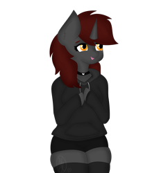 Size: 6097x6301 | Tagged: safe, artist:embermare, artist:emberstoneeqf, oc, oc only, oc:ember stone, unicorn, anthro, choker, clothes, collar, cute, female, hoodie, socks, solo, thick, transparent