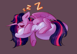 Size: 4093x2894 | Tagged: safe, artist:shore2020, twilight sparkle, alicorn, pony, g4, bags under eyes, cloud, cute, eyes closed, female, gray background, high res, lying down, mare, on a cloud, onomatopoeia, profile, prone, simple background, sleeping, sleeping on a cloud, solo, sound effects, twiabetes, twilight sparkle (alicorn), zzz