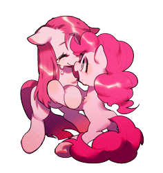 Size: 1280x1355 | Tagged: safe, artist:agrewithnosauce, pinkie pie, earth pony, pony, boop, chest fluff, crying, cute, cuteamena, diapinkes, duality, female, floppy ears, mare, missing cutie mark, noseboop, open mouth, pinkamena diane pie, self ponidox, simple background, smiling, tears of joy, transparent background
