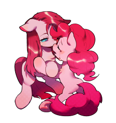 Size: 1280x1355 | Tagged: safe, alternate version, artist:agrewithnosauce, pinkie pie, earth pony, pony, g4, boop, chest fluff, crying, duality, eyes closed, female, floppy ears, mare, missing cutie mark, noseboop, open mouth, pinkamena diane pie, sad, self ponidox, simple background, transparent background