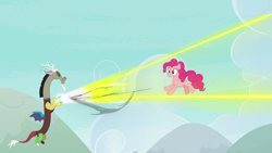 Size: 1280x720 | Tagged: safe, screencap, discord, pinkie pie, g4, the ending of the end, bell, grogar's bell