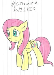 Size: 794x1103 | Tagged: safe, artist:cmara, fluttershy, pegasus, pony, g4, cute, female, mare, raised hoof, shyabetes, simple background, solo, tail, traditional art, white background, wings