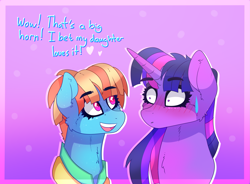 Size: 2043x1500 | Tagged: safe, artist:aaa-its-spook, twilight sparkle, windy whistles, g4, blushing, duo, female, implied lesbian, implied rainbow dash, implied shipping, implied twidash, shrunken pupils, sweat, sweatdrop