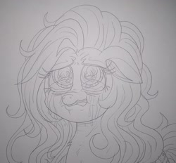 Size: 1993x1848 | Tagged: artist needed, safe, pinkie pie, earth pony, pony, g4, bust, crying, female, lineart, mare, photo, sad, solo, traditional art