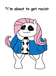 Size: 730x1000 | Tagged: safe, artist:escaped_warcriminal, fluttershy, skeleton pony, semi-anthro, g4, 1000 hours in ms paint, bad time, big boned, bone, comic sans, crossover, cursed image, female, fusion, impending doom, implied racism, ms paint, sans (undertale), skeleton, solo, this will end in tears, threatening, undertale, what has science done, where is your god now?, you're gonna have a bad time