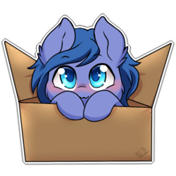 Size: 512x512 | Tagged: safe, artist:tokokami, oc, oc only, oc:shadow blue, pony, blushing, box, cute, female, pony in a box, simple background, solo, sticker, transparent background, weapons-grade cute