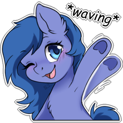 Size: 512x512 | Tagged: safe, artist:tokokami, oc, oc only, oc:shadow blue, pony, cute, female, simple background, solo, sticker, transparent background, waving