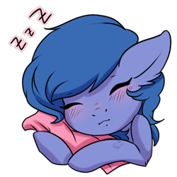 Size: 512x512 | Tagged: safe, artist:tokokami, oc, oc only, oc:shadow blue, earth pony, pony, blushing, cute, female, simple background, sleeping, solo, sticker, transparent background