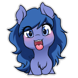 Size: 512x512 | Tagged: safe, artist:tokokami, oc, oc only, oc:shadow blue, pony, blushing, chest fluff, cute, female, open mouth, simple background, solo, sticker, tongue out, transparent background, weapons-grade cute
