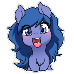 Size: 512x512 | Tagged: safe, artist:tokokami, oc, oc only, oc:shadow blue, earth pony, pony, blushing, chest fluff, cute, female, open mouth, simple background, solo, sticker, tongue out, transparent background, weapons-grade cute