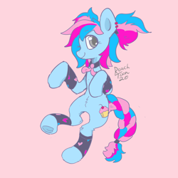 Size: 2800x2800 | Tagged: safe, artist:roachtoon, oc, oc:roachtoon, oc:sugar twist, earth pony, pony, belly, bowtie, braid, braided tail, cat pose, clothes, cute, cutie mark, ear piercing, earring, earth pony oc, fluffy, gray eyes, heart, high res, jewelry, nya, piercing, ponytail, ponytails, socks, striped hair, sweatband, underhoof