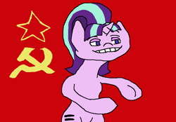 Size: 800x558 | Tagged: safe, artist:escaped_warcriminal, starlight glimmer, pony, g4, 1000 hours in ms paint, big chungus, bugs bunny, communism, equal cutie mark, equality, female, hammer and sickle, male, meme, ms paint, smug, solo, soviet, stalin glimmer, this will end in communism