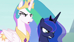 Size: 1920x1080 | Tagged: safe, screencap, princess celestia, princess luna, alicorn, pony, g4, the ending of the end, angry, female, mare, royal sisters, siblings, sisters