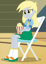 Size: 406x560 | Tagged: safe, edit, edited screencap, screencap, derpy hooves, equestria girls, g4, my little pony equestria girls: rainbow rocks, chair, cropped, cute, derpabetes, eating, female, folding chair, food, popcorn, reaction image, sitting, solo