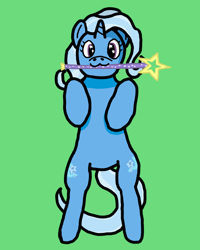 Size: 4000x5000 | Tagged: safe, artist:switcharoo, trixie, pony, unicorn, g4, bipedal, cutie mark, green background, happy, mouth hold, simple background, starry eyes, trixie day, wand, wingding eyes