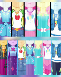 Size: 1920x2400 | Tagged: safe, edit, editor:itsmgh1203, screencap, applejack, fluttershy, pinkie pie, rainbow dash, rarity, sci-twi, sunset shimmer, twilight sparkle, equestria girls, equestria girls specials, g4, my little pony equestria girls: better together, my little pony equestria girls: forgotten friendship, my little pony equestria girls: rollercoaster of friendship, boobshot, bowtie, breasts, clothes, comparison, cutie mark, cutie mark on clothes, denim skirt, faceless female, female, geode of empathy, geode of fauna, geode of shielding, geode of sugar bombs, geode of super speed, geode of super strength, geode of telekinesis, hoodie, humane five, humane seven, humane six, jacket, jewelry, leather, leather jacket, magical geodes, multicolored hair, necklace, offscreen character, pictures of chests, pink hair, purple hair, rainbow hair, rarity peplum dress, red hair, shirt, skirt, smiling, t-shirt, tank top, transformation, vest, yellow hair