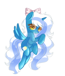Size: 1280x1504 | Tagged: safe, artist:p-ratt, oc, oc only, oc:fleurbelle, alicorn, pony, alicorn oc, bow, female, hair bow, horn, mare, simple background, solo, transparent background, watermark, wings, yellow eyes