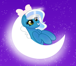 Size: 3502x3069 | Tagged: safe, artist:tkn297, oc, oc only, oc:fleurbelle, alicorn, pony, alicorn oc, bow, female, hair bow, high res, horn, mare, moon, solo, stars, tangible heavenly object, wingding eyes, wings