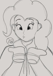 Size: 2500x3600 | Tagged: safe, artist:demitri, pinkie pie, human, equestria girls, g4, blowing, bust, clothes, coat, cute, daaaaaaaaaaaw, diapinkes, female, high res, lineart, mittens, monochrome, scarf, signature, sketch, solo, winter outfit