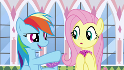 Size: 1920x1080 | Tagged: safe, screencap, fluttershy, rainbow dash, pegasus, pony, g4, the ending of the end, donut, food