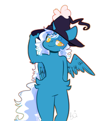 Size: 1232x1409 | Tagged: safe, artist:snansswap, oc, oc only, oc:fleurbelle, alicorn, anthro, alicorn oc, bow, female, fluffy, hand, hat, horn, mare, simple background, smiling, solo, transparent background, wings, witch, witch hat