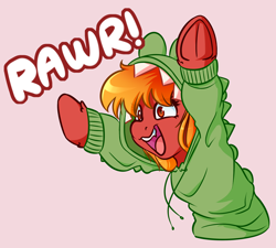Size: 4000x3600 | Tagged: safe, artist:witchtaunter, oc, oc only, dinosaur, earth pony, pony, clothes, commission, hoodie, open mouth, rawr, smiling, solo