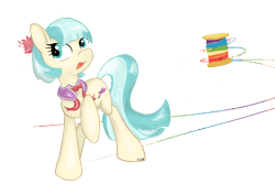 Size: 1800x1200 | Tagged: safe, alternate version, artist:1jet10, artist:jetn-in-dark, coco pommel, earth pony, pony, g4, female, rainbow thread, raised hoof, simple background, solo, thread, transparent background