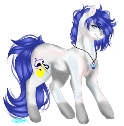 Size: 995x1010 | Tagged: safe, artist:harukah, oc, oc only, oc:isaac pony, earth pony, pony, blue eyes, blue mane, cutie mark, jewelry, male, necklace, simple background, smiling, solo, tail, transparent background