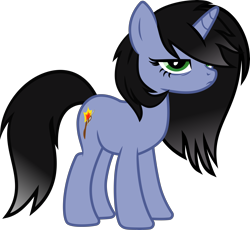 Size: 5978x5510 | Tagged: safe, artist:isaac_pony, oc, oc only, oc:shainer shrapnel shock, pony, unicorn, >:t, black mane, cutie mark, doom equestria, female, green eyes, horns, looking at you, show accurate, simple background, solo, transparent background, vector