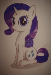 Size: 1484x2160 | Tagged: safe, artist:axelp, rarity, pony, unicorn, g4, colored pencil drawing, female, looking at you, mare, sitting, solo, traditional art