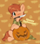 Size: 1055x1147 | Tagged: safe, artist:rexyseven, oc, oc only, oc:rusty gears, earth pony, pony, clothes, cute, female, halloween, holiday, jack-o-lantern, knife, looking at you, mare, mouth hold, one eye closed, pumpkin, pumpkin carving, scarf, sitting, smiling, smiling at you, sock, solo, wink