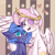 Size: 1024x1024 | Tagged: safe, artist:muna, princess celestia, princess luna, alicorn, pony, g4, abstract background, chest fluff, crown, cute, cutelestia, female, filly, hoof around neck, jewelry, looking at you, lunabetes, no pupils, one eye closed, one wing out, pink-mane celestia, regalia, s1 luna, siblings, sisters, wings, wink, young celestia, young luna