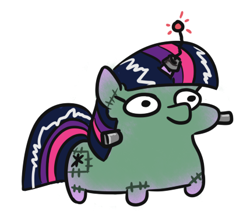 Size: 429x384 | Tagged: safe, artist:jargon scott, twilight sparkle, pony, g4, antenna, clothes, costume, frankenstein's monster, halloween, halloween costume, simple background, solo, squatpony, twiggie, white background