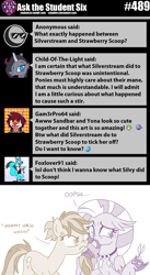 Size: 800x1458 | Tagged: safe, artist:sintakhra, silverstream, strawberry scoop, classical hippogriff, hippogriff, pony, tumblr:studentsix, g4, boop, claw hold, descriptive noise, friendship student, horse noises, noseboop, scissors, stair keychain, sweat, unamused