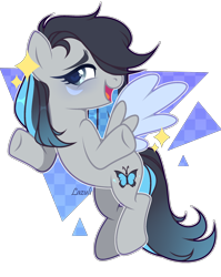 Size: 1694x2125 | Tagged: safe, artist:mint-light, oc, oc only, pegasus, pony, commission, flying, heart eyes, open mouth, pegasus oc, shrug, signature, simple background, solo, transparent background, two toned wings, underhoof, wingding eyes, wings, ych result
