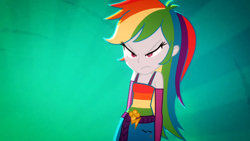 Size: 1920x1080 | Tagged: safe, screencap, rainbow dash, equestria girls, g4, my little pony equestria girls: summertime shorts, raise this roof, angry, cute, fall formal outfits, female, madorable, multicolored hair, rainbow dash is best facemaker, rainbow hair, sleeveless, solo
