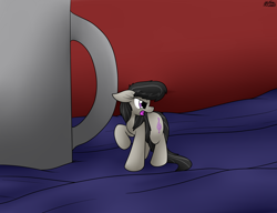 Size: 2940x2253 | Tagged: safe, artist:the-furry-railfan, octavia melody, earth pony, pony, g4, annoyed, clothes, couch, female, floppy ears, food, high res, indoors, micro, mug, octavia is not amused, open mouth, raised hoof, robe, shrunk, solo, tea, tiny, unamused