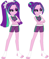 Size: 432x522 | Tagged: safe, artist:darthrivan, aria blaze, equestria girls, g4, alternate hairstyle, barefoot, boxing shorts, boxing trunks, clothes, exeron fighters, feet, feetwraps, female, handwraps, martial artist, martial arts kids, martial arts kids outfits, muay thai, pigtails, raised eyebrow, shorts, simple background, socks, solo, sports bra, sports outfit, sports shorts, sports tape, stirrup bandages, tank top, twintails, white background