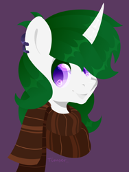 Size: 1600x2127 | Tagged: safe, artist:timser_, oc, oc only, oc:zenith night, pony, unicorn, clothes, ear piercing, earring, jewelry, male, piercing, scarf, solo, stallion