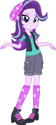 Size: 1316x2929 | Tagged: safe, artist:sketchmcreations, starlight glimmer, equestria girls, equestria girls specials, g4, my little pony equestria girls: mirror magic, beanie, cargo shorts, clothes, commission, confident, female, hat, long hair, looking at you, multicolored hair, shorts, shrug, simple background, smiling, smiling at you, socks, solo, transparent background, vector