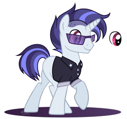 Size: 2015x1886 | Tagged: safe, artist:strawberry-spritz, pony, unicorn, clothes, male, offspring, parent:neon lights, parent:vinyl scratch, parents:vinylights, simple background, solo, stallion, sunglasses, transparent background